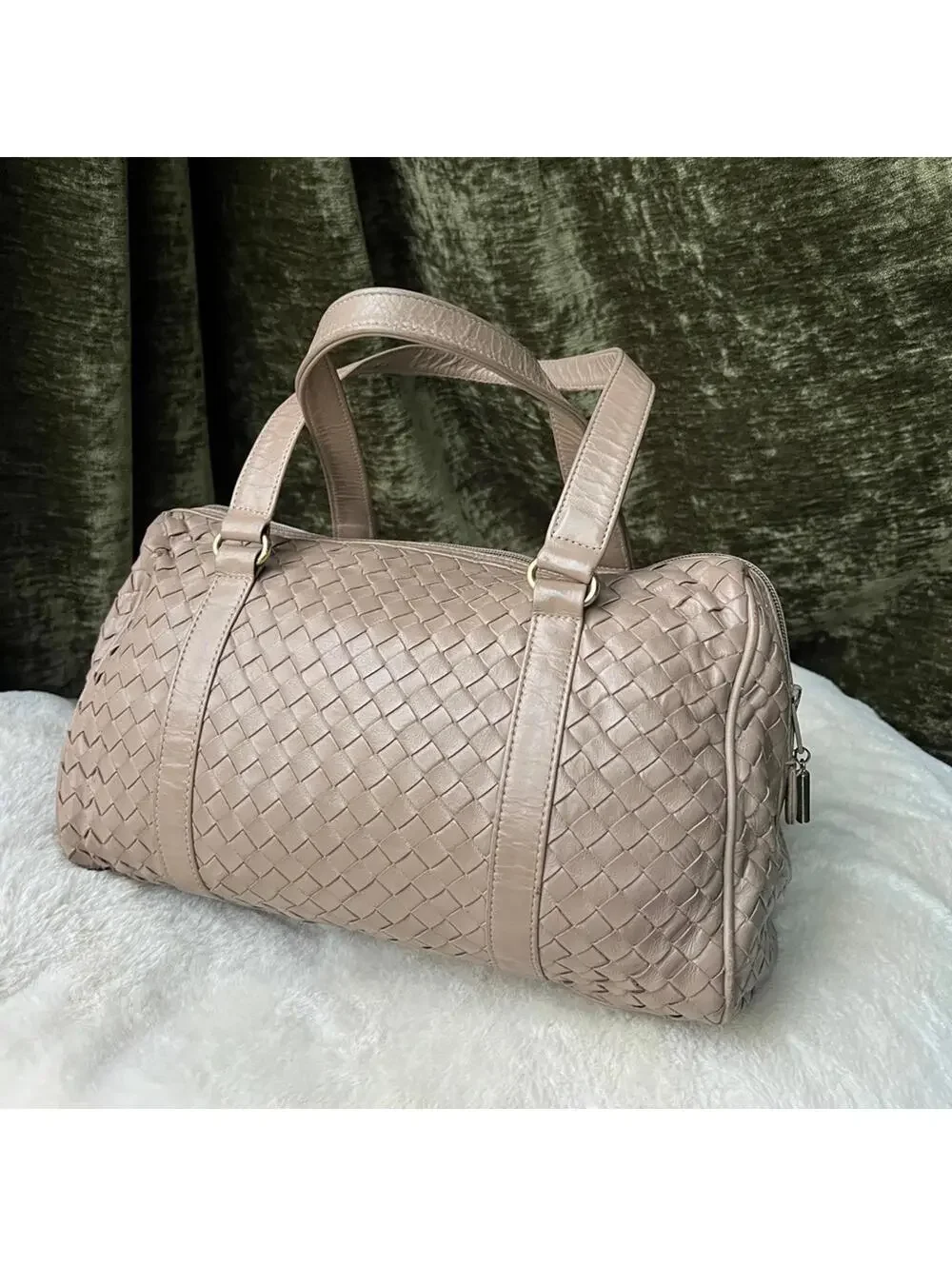 BV Style intrecciato woven leather bowler tan beige  Satchel Handbag Meyers VTG